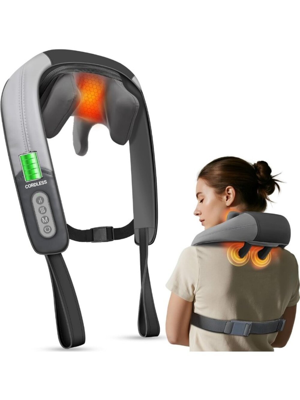 Cordless Deep Tissue Neck & Shoulder Massager with Heat for Pain Relief